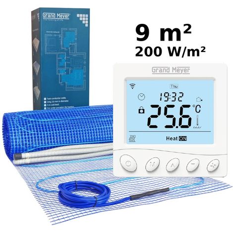 Kit de calefacción por suelo radiante 9 m², 200 W/m² + W350 termostato Wi-Fi programable