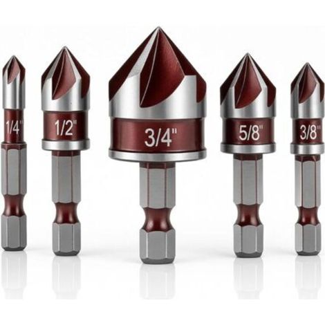 5Pcs Foret à Métal Fraiser, 5 Flûte Fraise à Chanfreiner HSS Foret Conique Fraise à Noyer Forets Fraise à Ébavurer, 6/10/13/16/19mm Outil de Vis pour DIY Bois Métal PVC