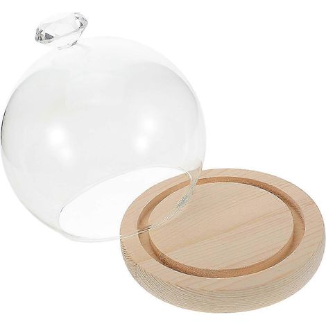 Cloche de présentation en verre avec socle en bois, compatible avec diverses décorations. Fabriquée en verre, base stable, design unique avec bouton. 1 ensemble. (1/5)