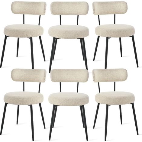 Bon Furni Tessuto testurizzato Sedia da pranzo Beige, Set da 6, ergonomica, con schienale segmentato, piedi regolabili e portata 150kg (1/5)