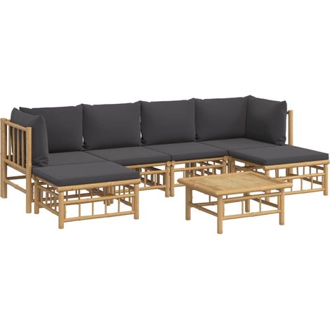Mobili da giardino mobili da esterno Set di mobili da 7 pezzi con cuscini in bambù grigio scuro