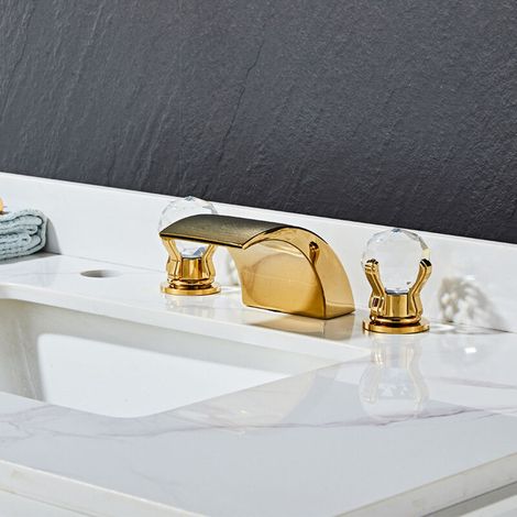 Three-hole titanium hot and cold waterfall bathroom faucet with crystal ball handle (1/4)