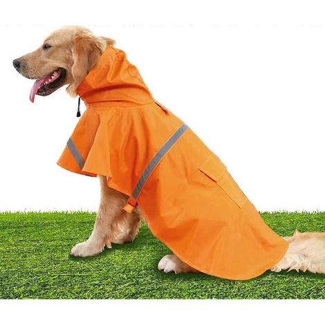 Orange Dogs Raincoat, Adjustable Stylish Dog Hoodie Poncho with Safety Reflective Strip Design for M (1/5)