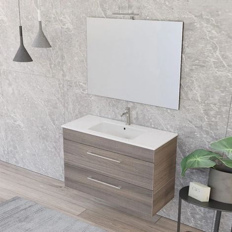 Mobile bagno sospeso 100 cm Smart olmo con lavabo e specchio (1/5)