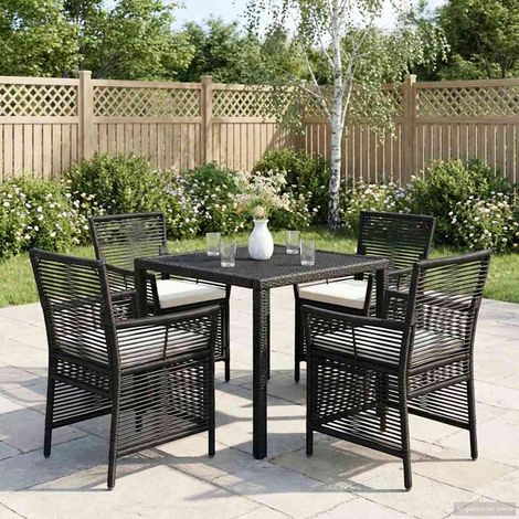 vidaXL  Outdoor Chair  with Cushion 4 pcs Black and Cream Poly Rattan