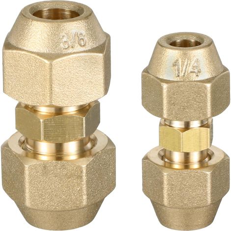 Lot de 2 raccords d'extension tuyau, 1/4" et 3/8", double mamelon, raccord tuyau en cuivre AC sans soudure, avec écrou raccordement pour climatiseurs sanitaires - (1/5)