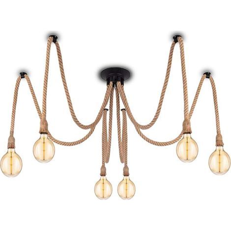 [JAMAIS UTILISÉ] Suspension Industrielle avec Câble Textile - Bricolage Chanvre Corde Rétro Vintage Lustre 6 X 2 Mètres avec Support de Lampe E27 pour Salle à Manger, Hall, Restaurant, Bar, Café (sans (1/4)