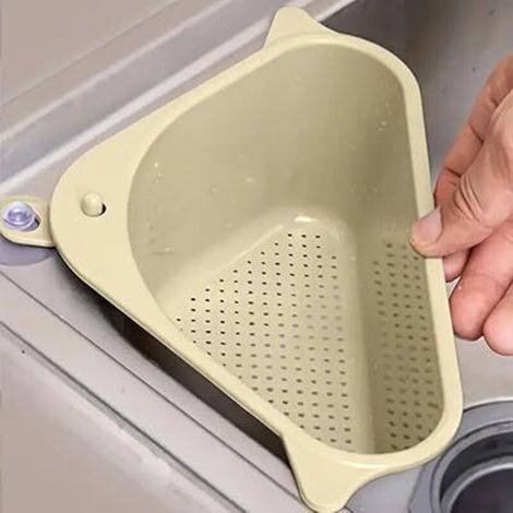 Multifunctional drainer with suction cups, triangular plastic storage basket for vegetables and fruit (1/5)