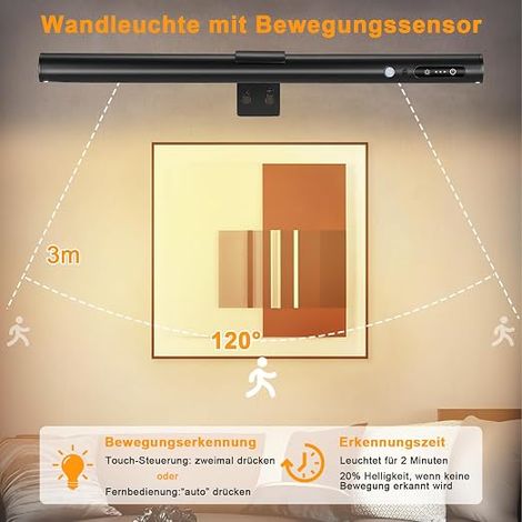 ENCOFT Eclairage Tableau sans Fil 5000mAh 40cm Applique Murale Intérieure avec 3 Températures de Couleur Lampe Murale sans Fil Dimmable Lampe LED Rechargeable avec Télécommande Noir (1/4)