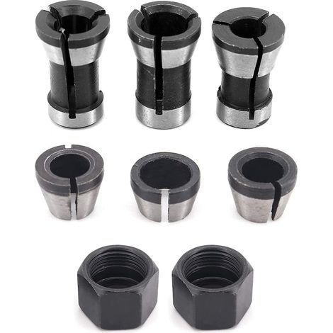 Lot de 8 adaptateurs de fraises à défoncer pour machine à graver électrique 6 mm 6,35 mm 8 mm + 2 pièces (écrou) pour machine à graver, routeur à bois, machine de gravure (1/5)