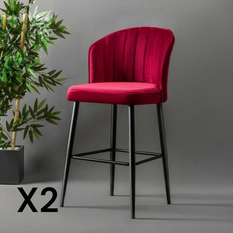 Tabouret de bar en velours rouge 65 cm (lot de 2) ROSARIO (1/4)