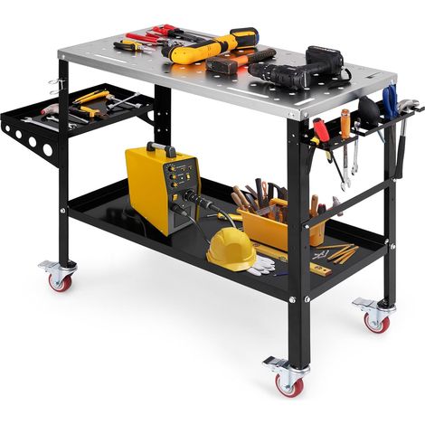 Costway – Table de soudure roulante 92 x 46 cm – Établi de soudage en métal galvanisé – Charge 540 kg – 8 trous de fixation pour outils