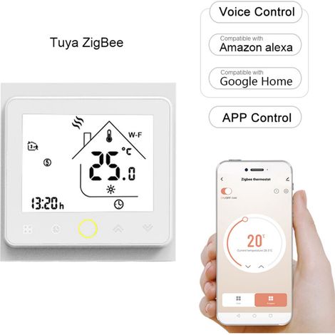 Tuya Zigbee 3.0 Smart Thermostat 5A Weekly Programmable Temperature Controller App Voice Control Compatible with Alexa Home / Google, White (1/5)