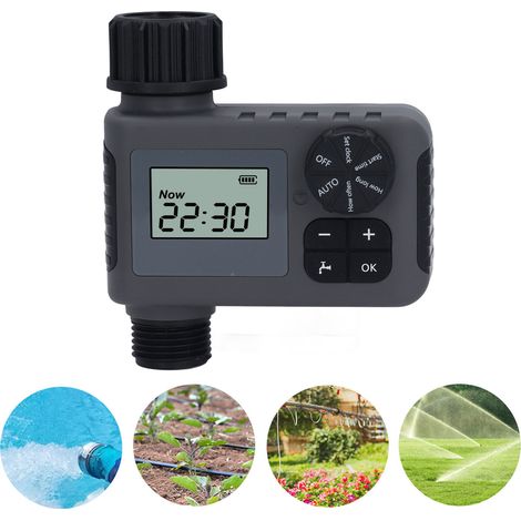 Temporizador de riego programable NH3/4 pulgadas, ABS, modo automático de ahorro de agua, resistente al agua IP55, para césped, jardín y piscina. (1/5)