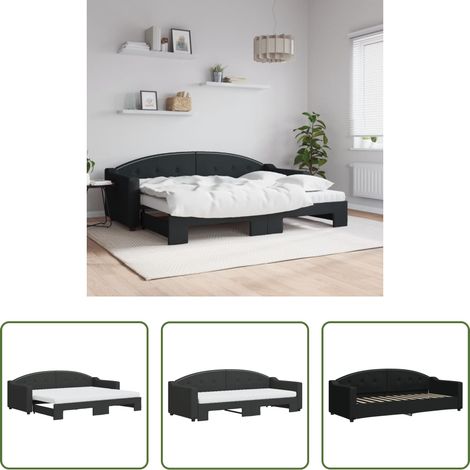 Schlafsofa -  Tagesbett Ausziehbar mit Matratzen Schwarz 80x200 cm Stoff
