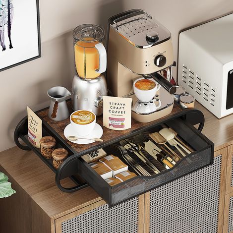 Tiroir porte-capsules, tiroir de rangement pour capsules avec support pour gobelets et couvercles jetables, organisateur de station de bar à café avec plateau en bois élégant pour comptoir de cuisine