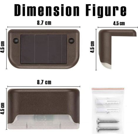 Lot de 12 lampes solaires pour terrasse, étanches pour escaliers, marches, clôtures, jardins et terrasses (marron et blanc chaud) (1/5)