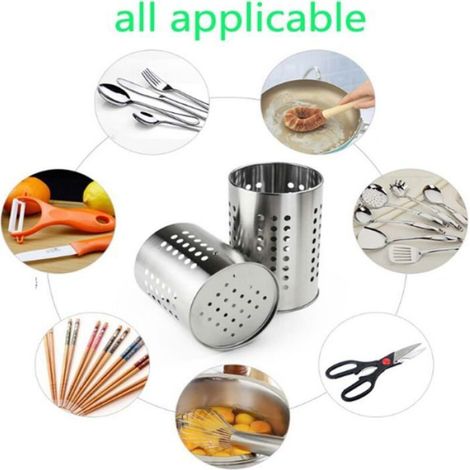 Pot à ustensiles de cuisine, lot de 2, range-couverts vertical pour cuillères, fourchettes, baguettes, couteaux (1/4)
