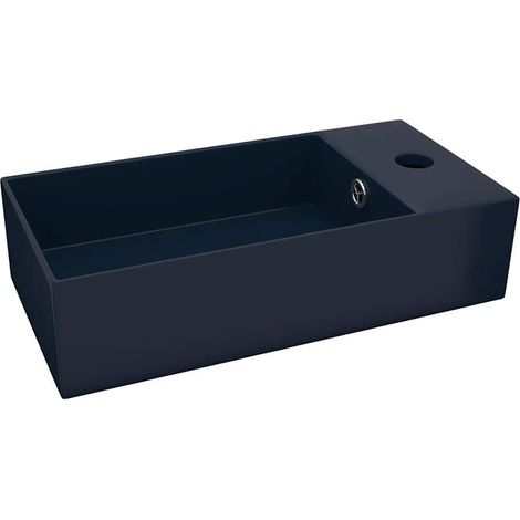 Bathroom Sink with Overflow Ceramic Dark Blue vidaXL