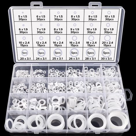480 Pièces 24 Tailles Kit O Ring Joints D'étanchéité, Assortiment Joint Torique en Silicone, Joints Toriques D'étanchéité, pour Plomberie et Réparation de Véhicules, Blanc (1/5)