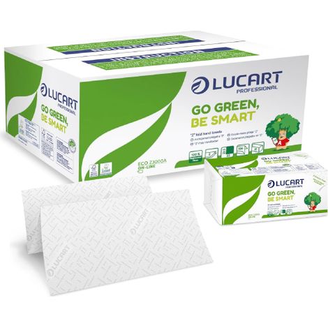Asciugamani piegati a "Z" Lucart Eco Z, 23x23,5 cm, 2 veli, goffrato bianco, 220 fogli - Conf. 18 pacchetti