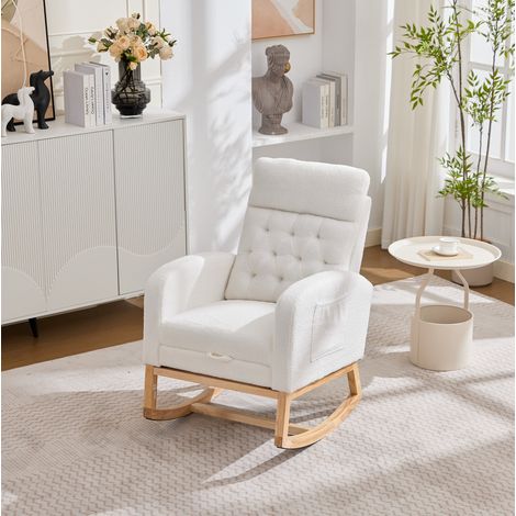 Sillón mecedora de bouclé blanco, reposapiés ajustable, 65,6 x 123 x 102 cm HAVRYA (1/5)