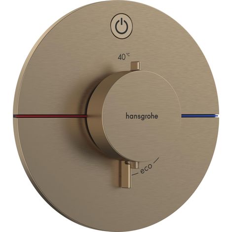 Mitigeur thermostatique, Robinet encastré avec arrêt de sécurité à 40°C, Thermostat rond, 1 sortie, Bronze brossé (1/5)