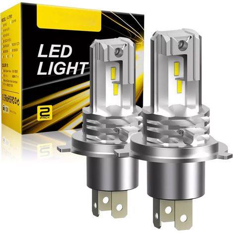 Ampoule LED H4 6500K Lumière Blanche Forte, 400% Plus Lumineuse,Adaptée Pour Ampoule De Phare De Voiture,DC 12V,1:1 Plug And Play (2 Ampoules)