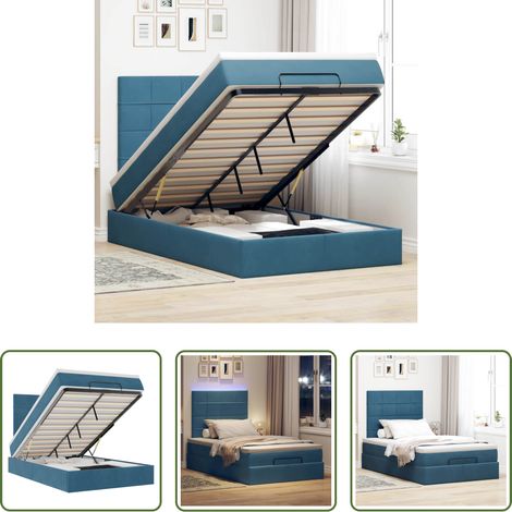vidaXL LED-Beleuchtung - Ottoman-Bett mit Matratzen & LEDs Dunkelblau 120x190 cm Samt (1/5)