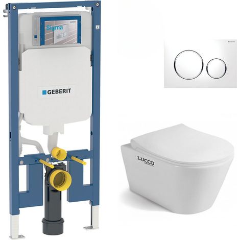 Pack WC Bati-support Geberit UP720 + Cuvette Lucco Avva sans bride + Abattant soft close + Plaque Blanche (1/5)