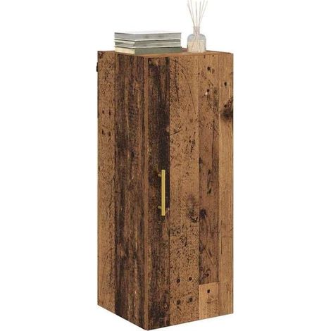 Étagère Murale Rétro en Bois d'Ingénierie, Meuble de Rangement Suspendu 34,5 x 34 x 90 cm, Design Vintage pour Salon, Cuisine ou Entrée (1/5)