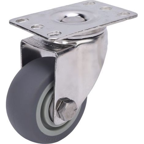 Roulette de 3 pouces, plaque en acier inoxydable 304, roue TPR, rotative silencieuse, universelle pour chariot, meubles, établi (1/5)