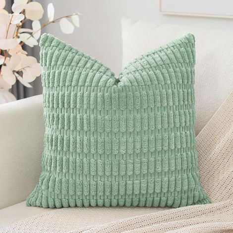 2 Housses de Coussin, Velours Côtelé, Fermeture Invisible, Lavable, Décoration Salon Chambre (1/5)