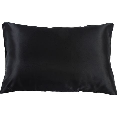Luxuriöser, weicher Kissenbezug aus seidigem Satin, schwarz, mit Reißverschluss, UK-US Queen-Größe (51 x 76 x 2 cm) (1/5)
