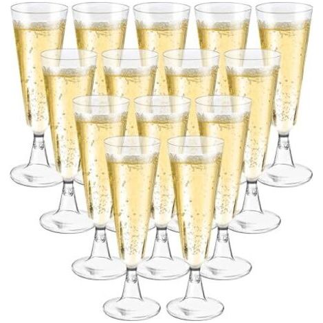50 Pièces Flûtes à Champagne Transparent, Verres à Champagne en Plastique Élégantes Reutilisables, 160ml Gobelet Verre à Bière Vin Cocktail pour Fêtes, Mariages, Noël