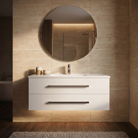 Meuble de salle de bain suspendu avec vasque céramique 100 cm blanc brillant Naturel Cube Way (CUBE461002BIMOD) (1/5)