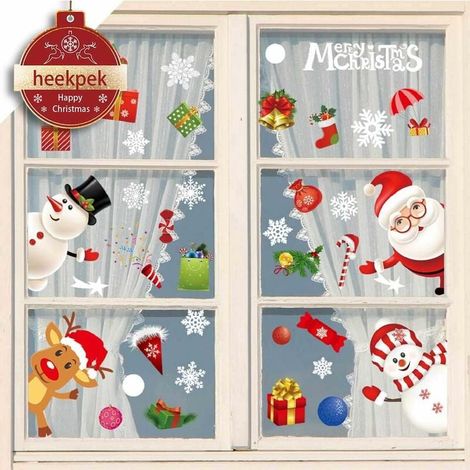 Autocollant Noel - PVC Réutilisable Sans Colle - Pour Fenêtre Porte Vitrine - Statique Adhésif - Lot de 12 (1/5)