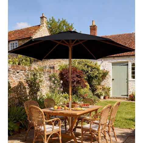 Parasol hexagonal double toit en bambou noir, grande taille jardin extérieur Ø 2,5 x 2,3H m, droit pour terrasse