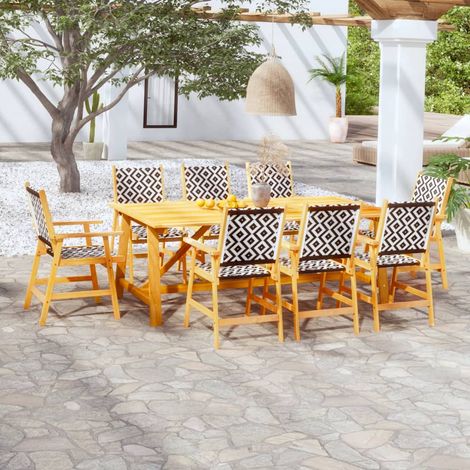 Garden Dining Set Brown Solid Acacia wood, Poly Rattan 9 Piece Set vidaXL (1/5)