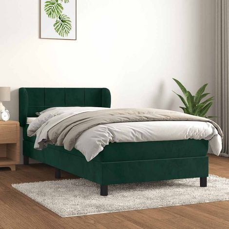 Boxspringbett mit Matratze Dunkelgrün 90x190 cm Samt