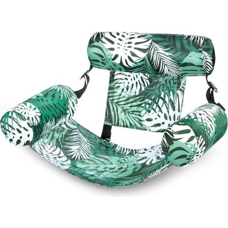 Lettino galleggiante con stampa di foglie verdi tropicali  Vasca galleggiante per piscina, lago e spiaggia, con cinghie regolabili, sedia galleggiante per il relax estivo degli adulti (1/5)