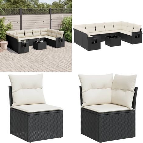 Salon de jardin 10 pcs avec coussins noir résine tressée - Ensemble Salon De Jardin - Meuble De Jardin - Résine Tressée - Rotin Synthétique - Mobilier Extérieur - Home & Living (1/5)