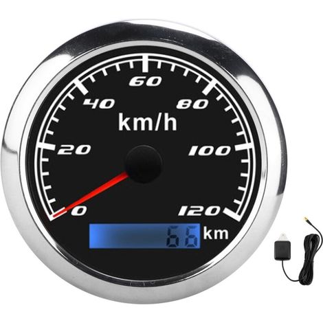 GPS Speedometer Pointer Odometer 0-120 KM/H 0-999999KM IP67 9-32VDC Universal Speed Gauge Car Truck Boats (black dial). (1/5)