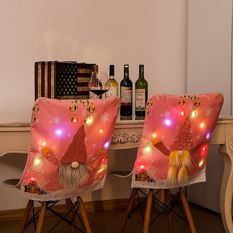 Lot de 2 housses de chaises décoratives à motifs de gnomes, douces et lumineuses, pour salle à manger, cuisine et salle de réception, rose. (1/5)