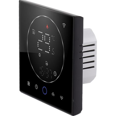 Thermostat intelligent avec écran LED multicolore, haute précision, commande vocale, programmable et connecté en Wi-Fi, pour la gestion des vannes d'eau chaude sanitaire (95-240 V CA), noir.