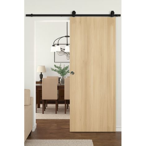 Porte Coulissante Décor Chêne Naturel Honey Oak H204 X L93 Cm, Rail Roulettes, Coquilles Gd Menuiseries