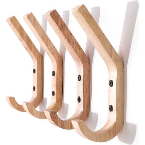Patère,Patere en Bois, 4 Pièce 160 mm J Façonner Pateres, Crochets à Serviettes Muraux AméLioréS, ChêNe de Qualité A, Surface Polie à la Main, Convient pour la Cuisine et la Chambre (1/4)