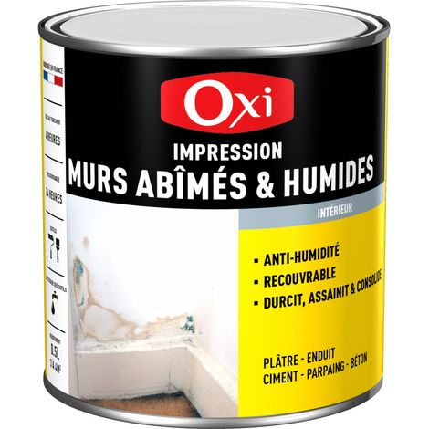 Peinture d'impression acrylique 0,5 L – Finition blanche mate – Pour murs abîmés et humides – Séchage rapide en 4h – OXI - Humides05l