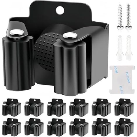 12 supports de balai en acier inoxydable, support mural pour serpillière, crochet à outils robuste, organiseur de rangement avec engrenage en silicone antidérapant pour cuisine, salle de bain, placard