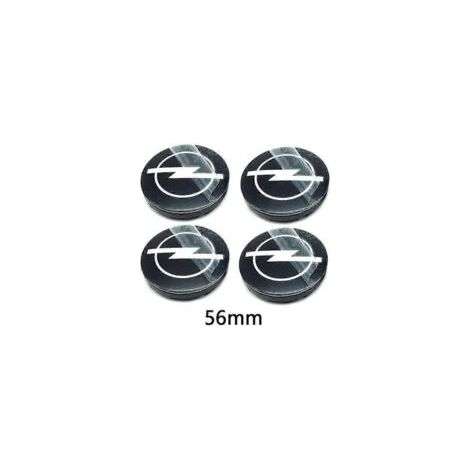 4 cache-moyeux de roue de voiture 56 mm, 59 mm, 60 mm, 64 mm et 68 mm pour Opel Astra, Mokka, Insignia, Zafira, Corsa et Tigra (emblème, logo, badge). 4 pièces, 56 mm, noir.